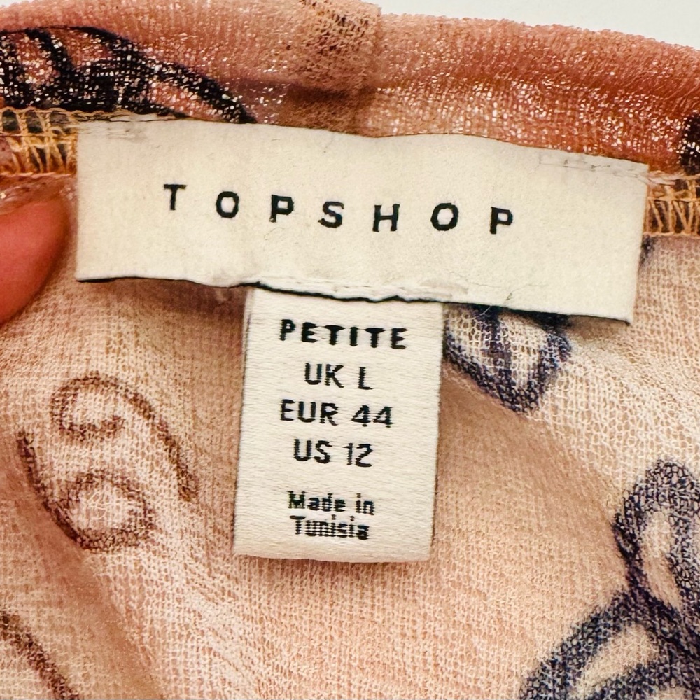 TopShop Peach Stretch Celtic Mythical Tattoo Print Ruched Sleeve Top Petite 12 - Picture 9 of 12